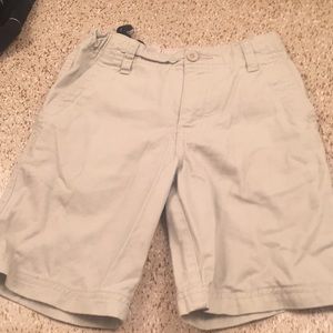 Boys khaki shorts with adjustable waist.